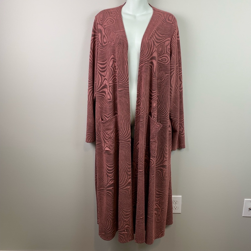 LuLaRoe Sarah Duster mauve Pink embossed XL rose